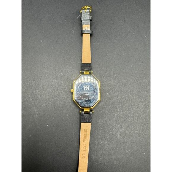 MMA Metropolitan Museum of Art Gold Tone Watch Octagon Black Leather Band